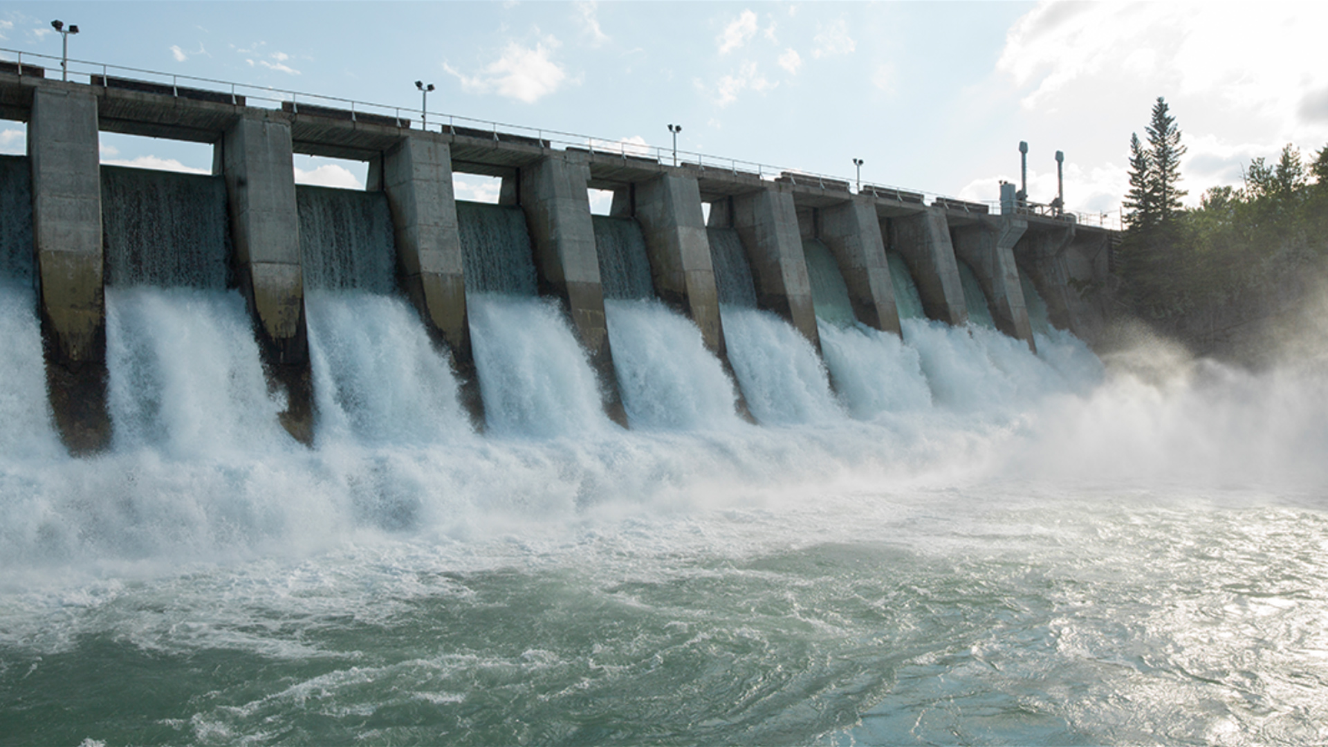 Water moving in dams generating hydropower