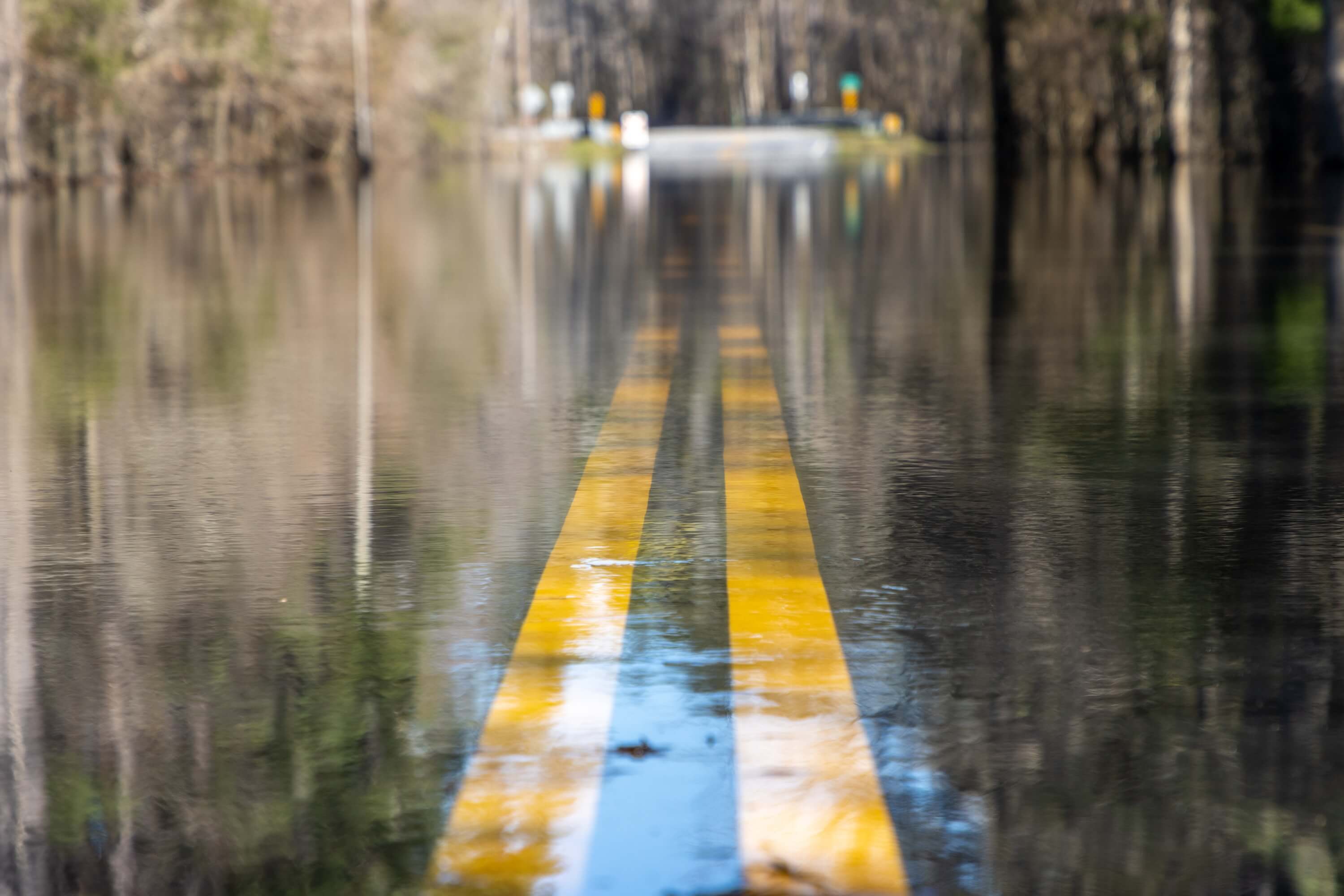 Floodwaters from hurricanes on the road
