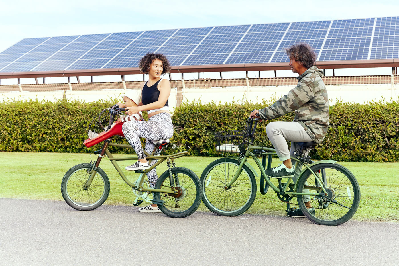 Cycling near community solar panels