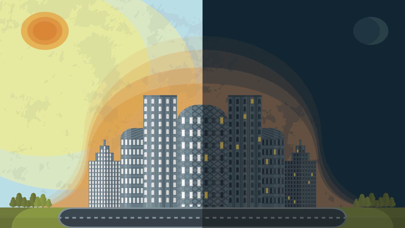 Graphics demonstrating heat island cities