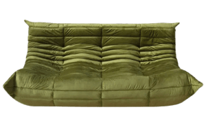 Vintage Green Velvet Togo 3-Seat Sofa
