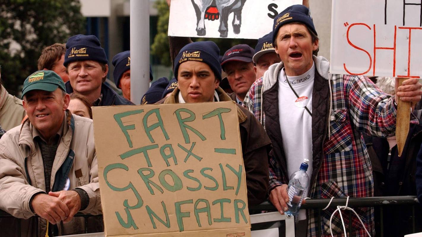 New Zealanders farmers protesting burp tax