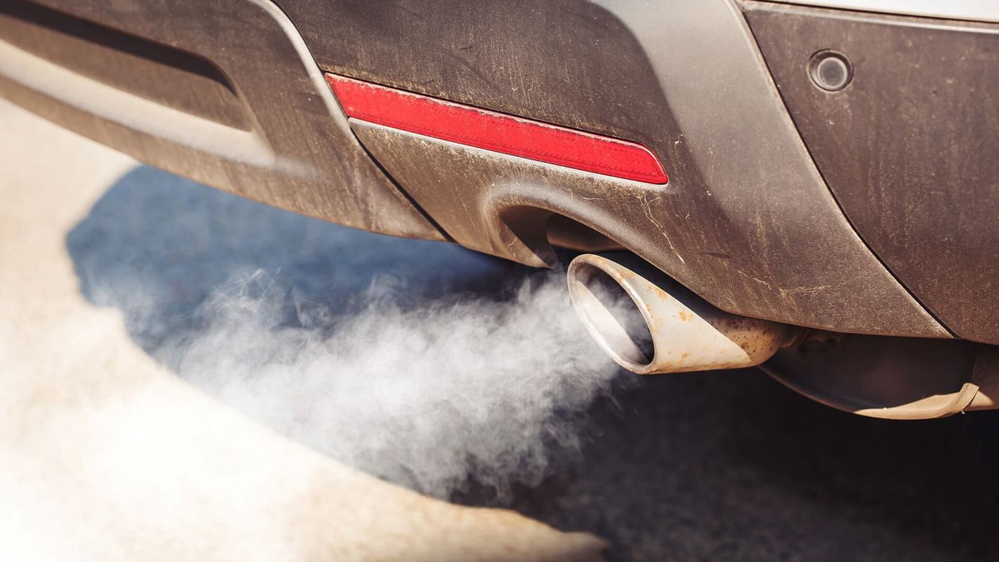 Car idling, Car releasing harmful exhaust fumes