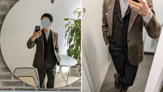 Tweed ensemble, dapper grandpa