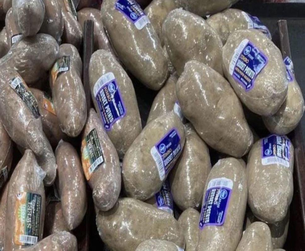 Wastefully wrapping potatoes individually in plastic