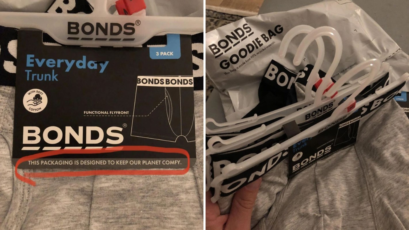 Bonds, greenwashed underwear packaging