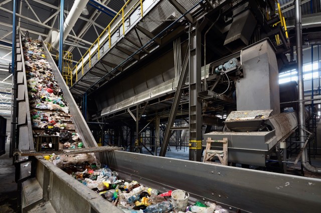 Robots sorting recyclable materials.