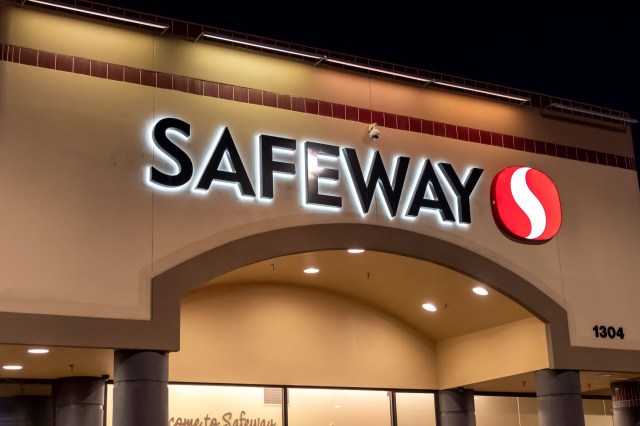 Safeway logo on storefront.