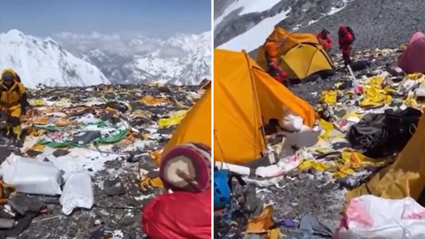 Tents and hikers on Mount Everest