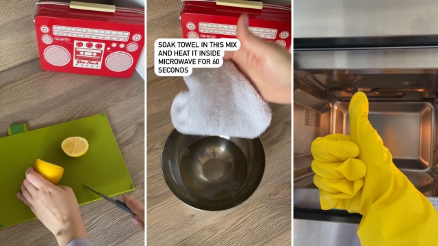 clean stuck-on food inside microwave