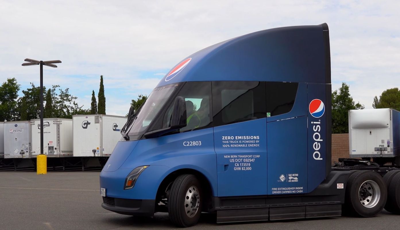Pepsi uses a fleet of all-electric Tesla Semi trucks.