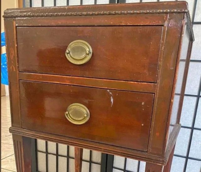 Before photo of their thrifted nightstand
