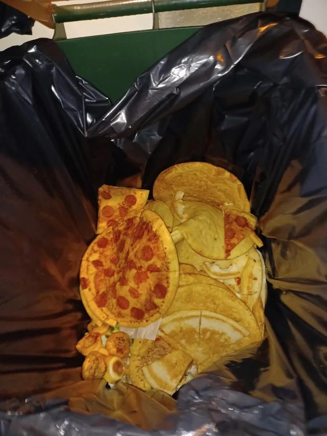 Pizza in a garbage can
