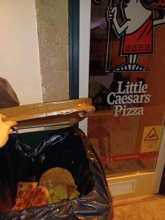 Pizza in a garbage can