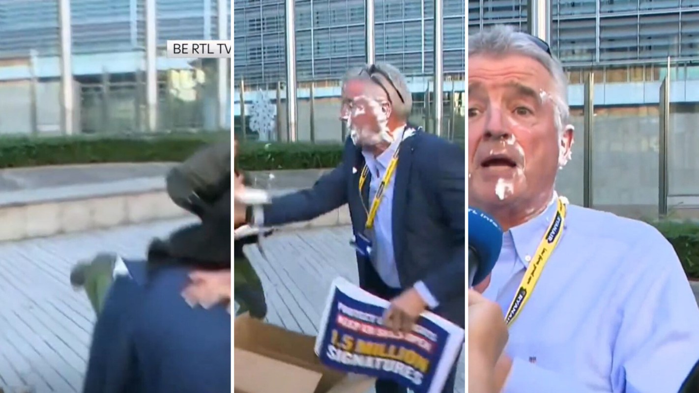 CEO of airline Ryanair covered in cream cake