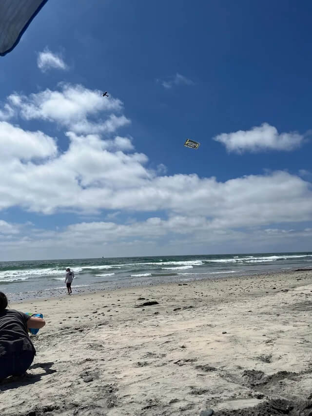 "We'd like to interrupt your family beach day ..."