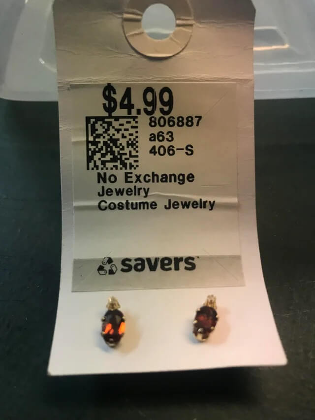 Thrifter flabbergasted after reading engraving on earrings: 'Definitely  worth more than [that]