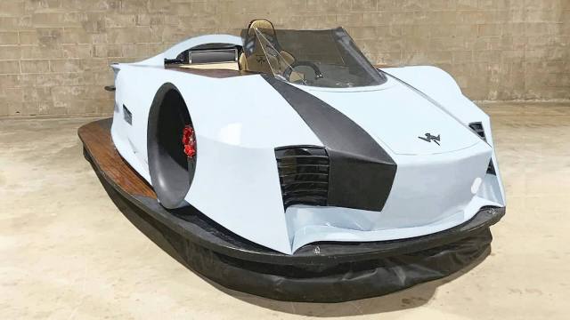 The hovercraft, which has a cruising speed of 20 mph and a top speed of 50 mph, is able to carry up to three passengers.
