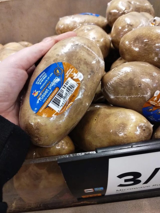 Potatoes individually wrapped in plastic