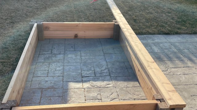 "Halfway through a raised garden build."