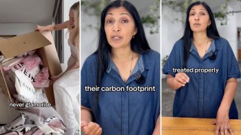 A person talking about how harmful fast fashion is.