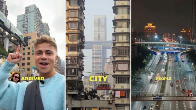 The video shows trains traveling through buildings, vehicles on highly suspended bridges, and parking garages that are more than 1,000 feet underground.