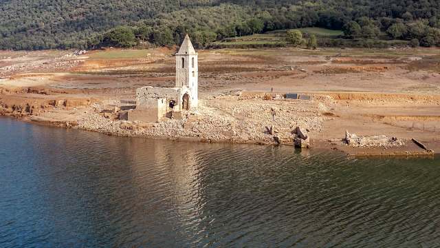 People come to this area to photograph the sunken church, part of the drowned town of Sant Romà.