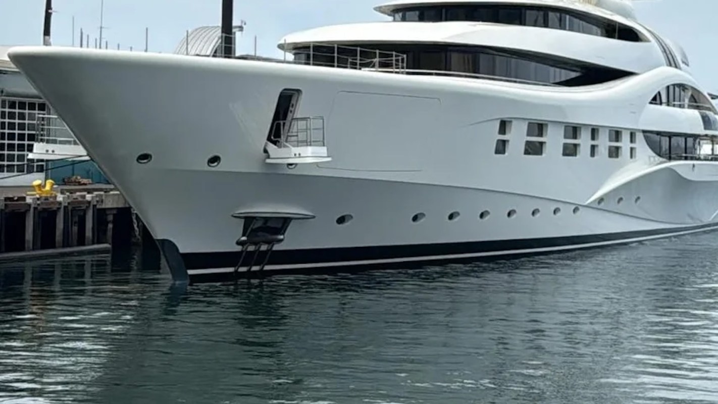 "Motor Yacht AV parked next to the seized Motor Yacht Amadea."