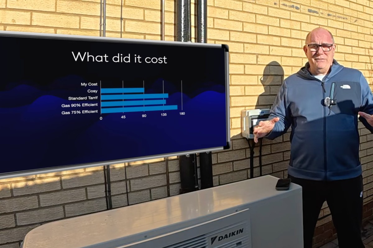 "Running this heat pump with solar and batteries compared to my old gas boiler is a saving of 78%."