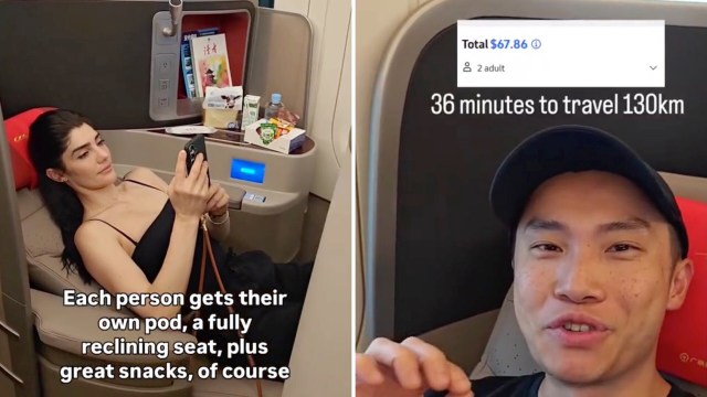 He highlighted the comforts and value of the business class trip.