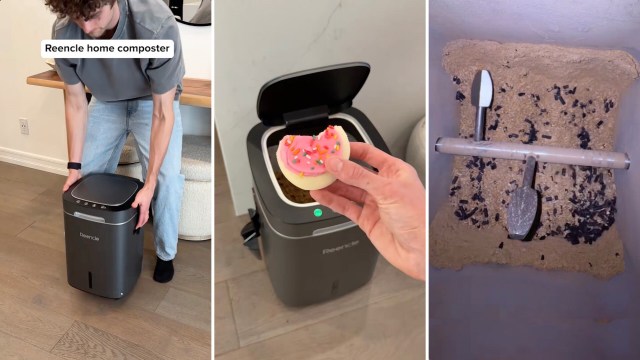 At the size of a small trash can, the Reencle home composter transforms everyday food scraps into rich, nutrient-dense soil.
