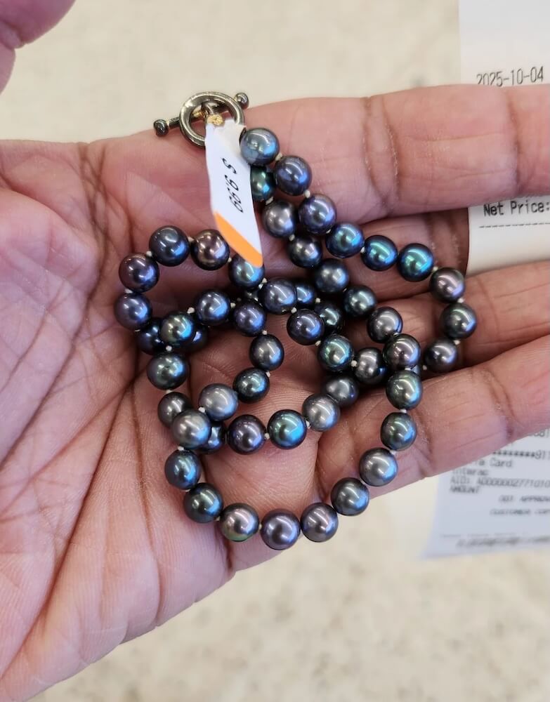 One lucky thrift shopper scored a real black pearl necklace at their local thrift shop for only $10.