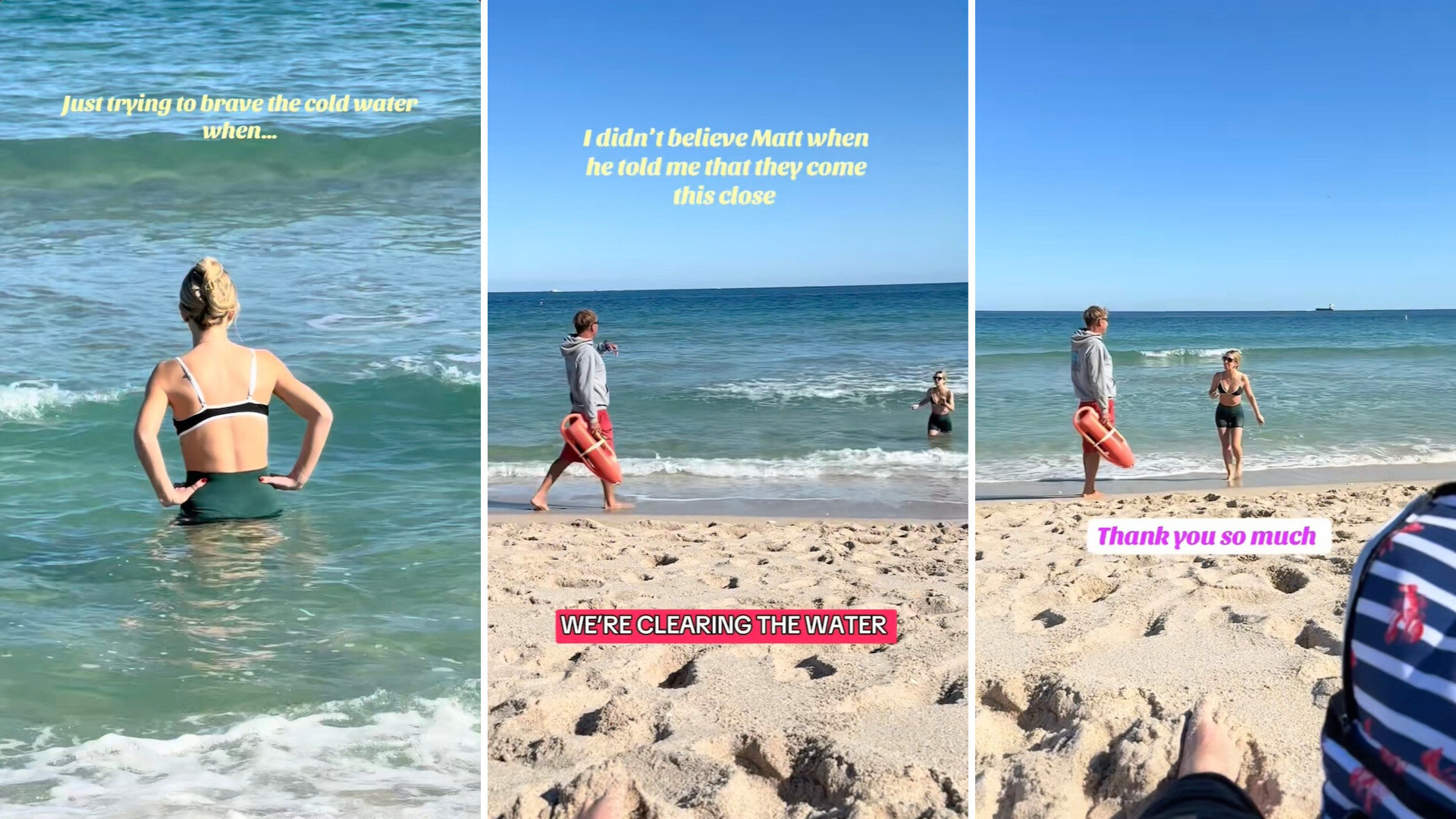 Stunning video shows beachgoer's close call with approaching shark: 'He literally saved her life'