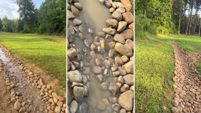 A Georgia homeowner shared how they DIY'd a dry creek bed to help with drainage and improve their yard.