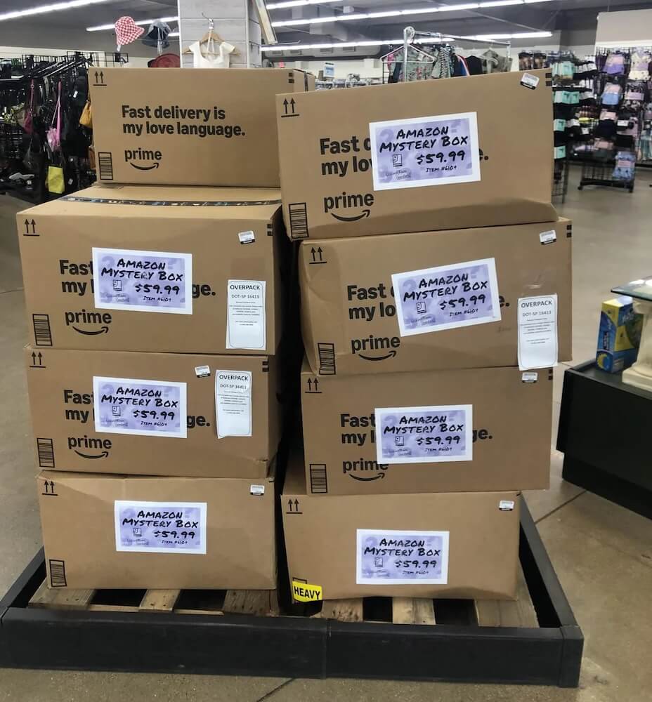 One Redditor shared a picture of a pallet of large Amazon "mystery" boxes that a local Goodwill priced at $59.99. As expected, responses were animated.