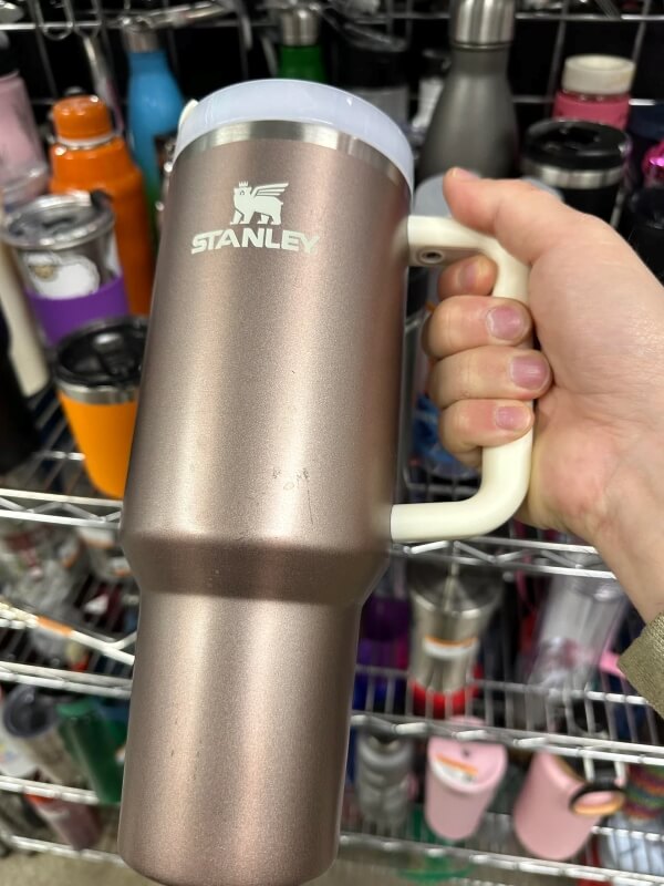 One thrifter shared their frustrating experience finding an overpriced Stanley water bottle at a thrift shop.