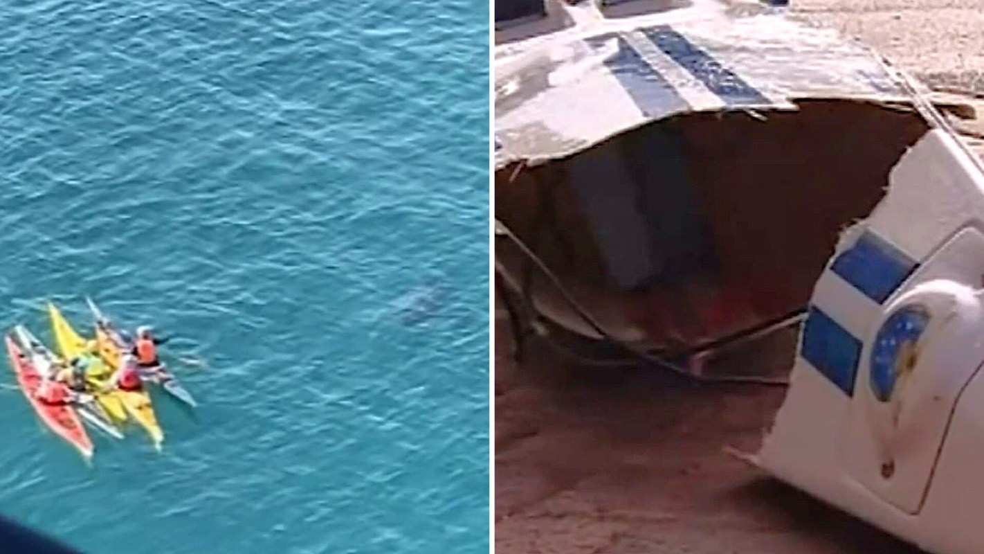 A group of kayakers off the coast of Australia endured a terrifying ordeal after a massive great white shark circled them.