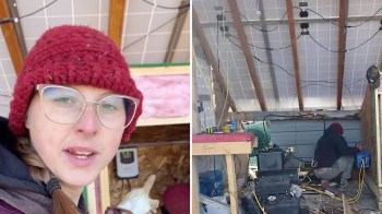 An off-grid couple on TikTok is keeping warm and addressing a common solar power storage issue as winter approaches.