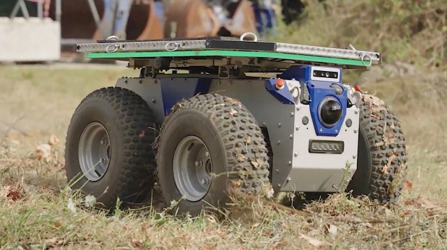 This new robot, called ROMATRIS, is a semi-autonomous pack mule.