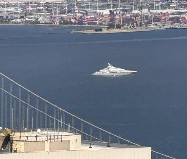 A zoomed-in video of a massive yacht floating in the San Francisco Bay, reportedly the vessel Mogambo, has caught the attention of Bay Area residents.
