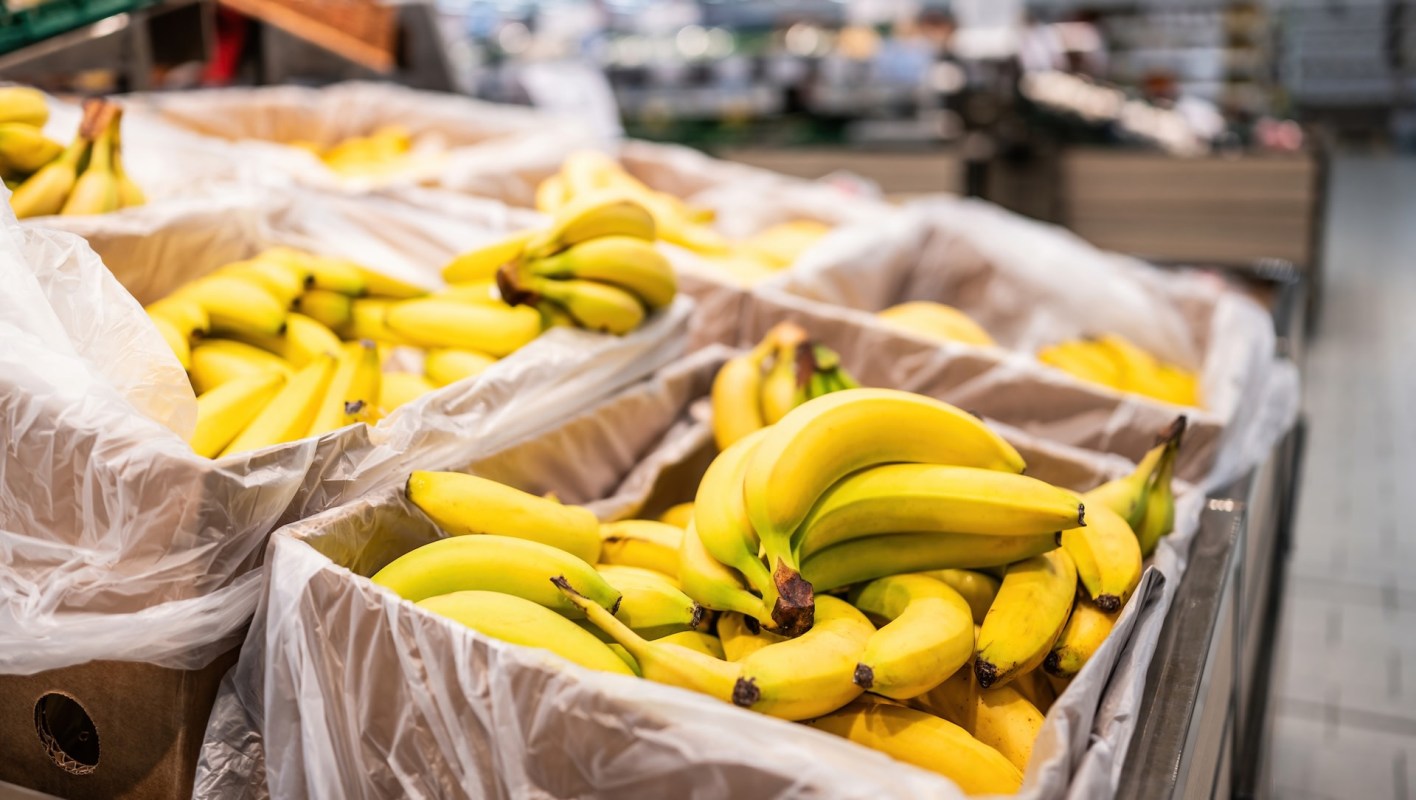 A packaging company has built a box for bananas that is 10% lighter than the previous version and made of 40% recycled material.
