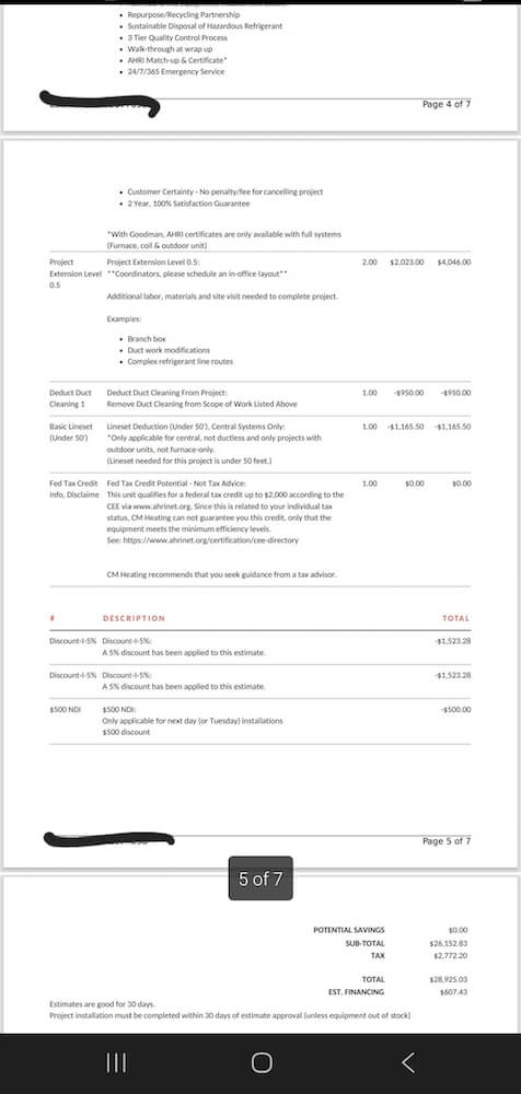 One Redditor shared a quote they'd received for a furnace and heat pump that totaled nearly $29,000 and asked for feedback.