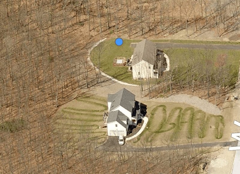 Fertilizing a lawn can be a perilous endeavor, as one unlucky homeowner discovered in a series of unflattering aerial photos.