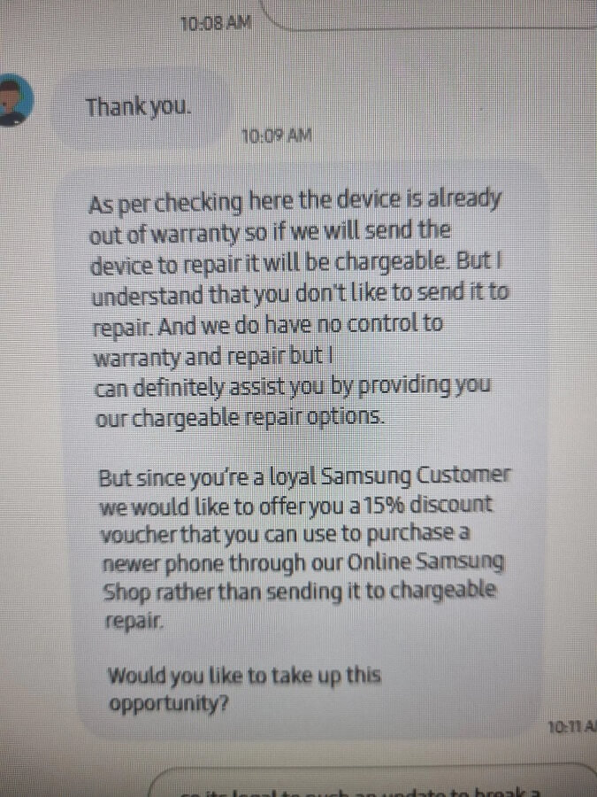 One Redditor's frustrating experience with a Samsung software update led to customer service pushing for a new purchase.
