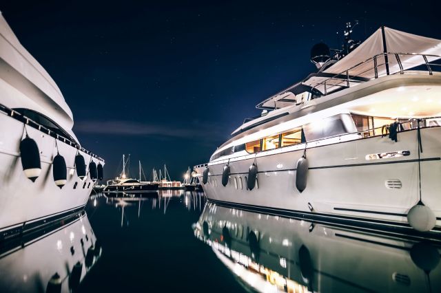 A group of protesters projected light messages onto the Lady Christine, a superyacht owned by Scottish businessman Lord Irvine Laidlaw.