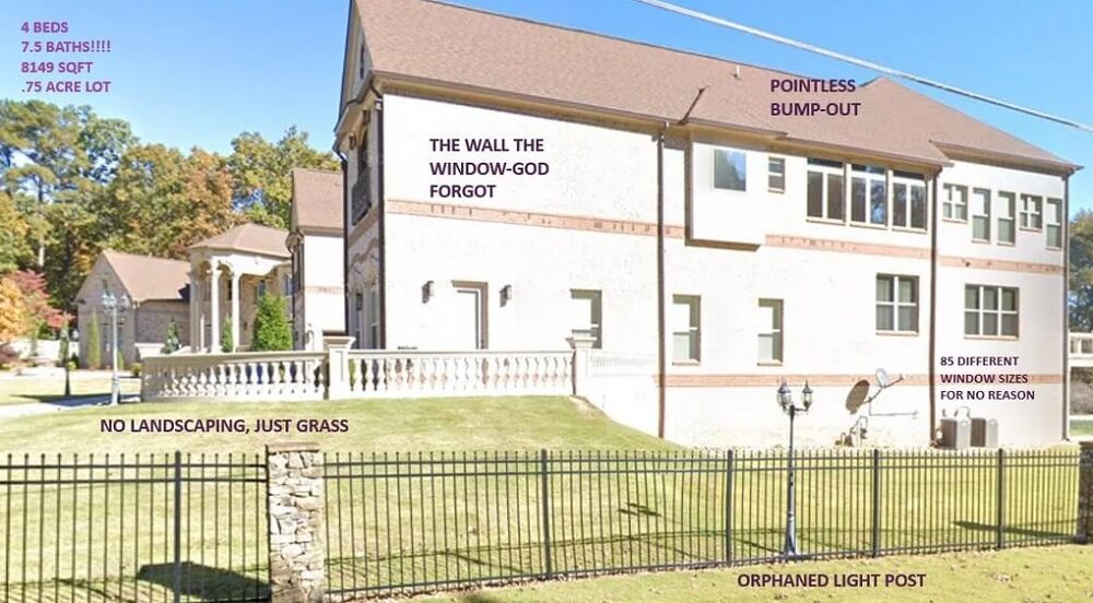 One Redditor shared Google Earth's images of a McMansion they hate driving by, leading to a discussion on the design.