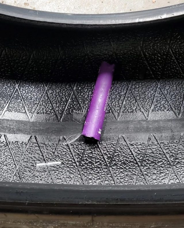 One Redditor shared photographic evidence of how a disposable vape managed to slam its way through a car tire.