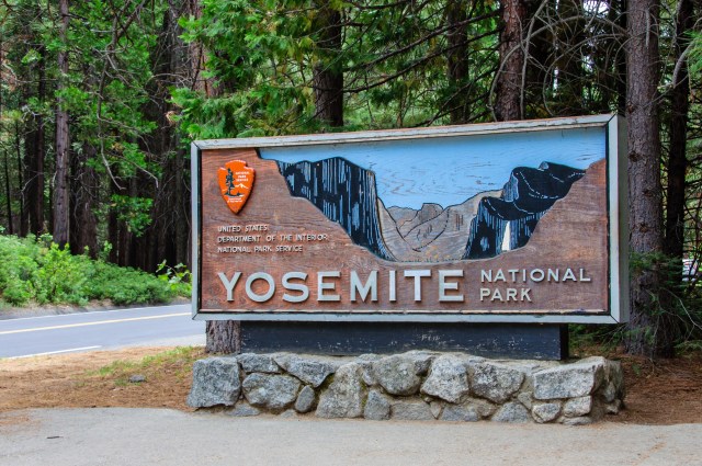 Yosemite, California, USA - June 17, 2014: Sign at the entrance to Yosemite National Park