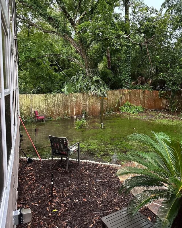 In the subreddit r/landscaping, one homeowner asked the community for advice on their pond flooding problem.