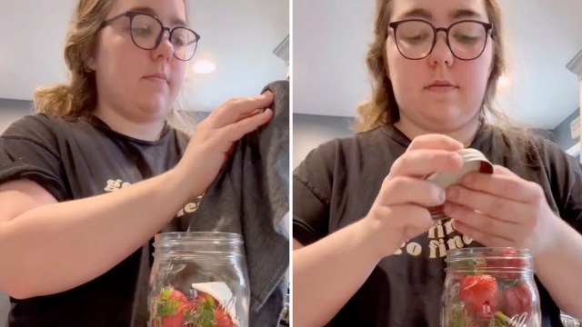 Want a storage hack to keep your strawberries fresh for longer? All you need is a mason jar and a Swedish dishcloth.